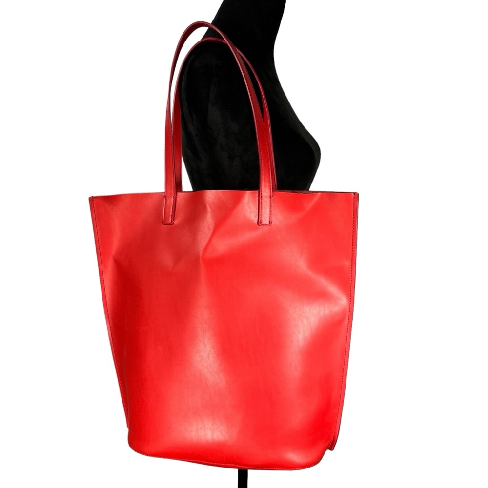 Ann Taylor Red Bucket Tote Bag Loft Large Shoulder Bag Purse Pocketbook
